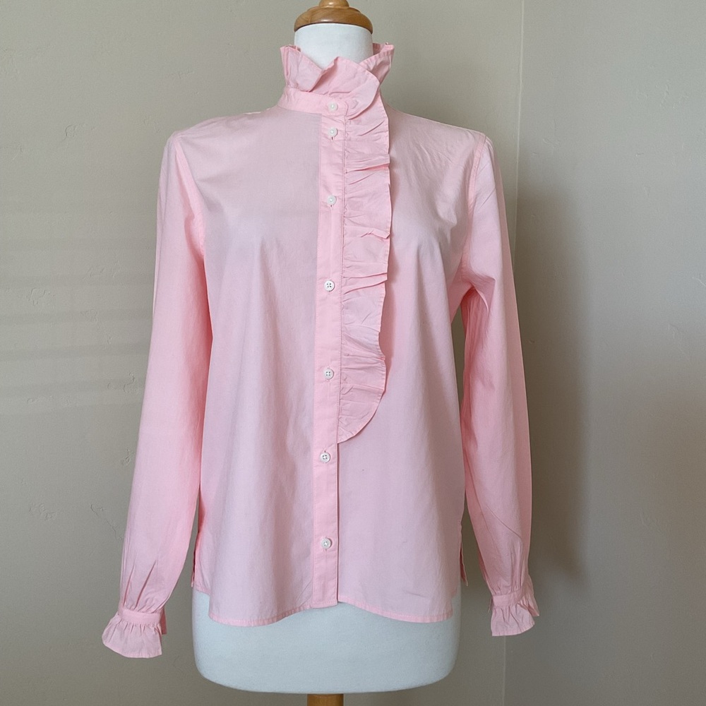 J.Crew Shirt Pink Ruffle Trim Women's Size 6